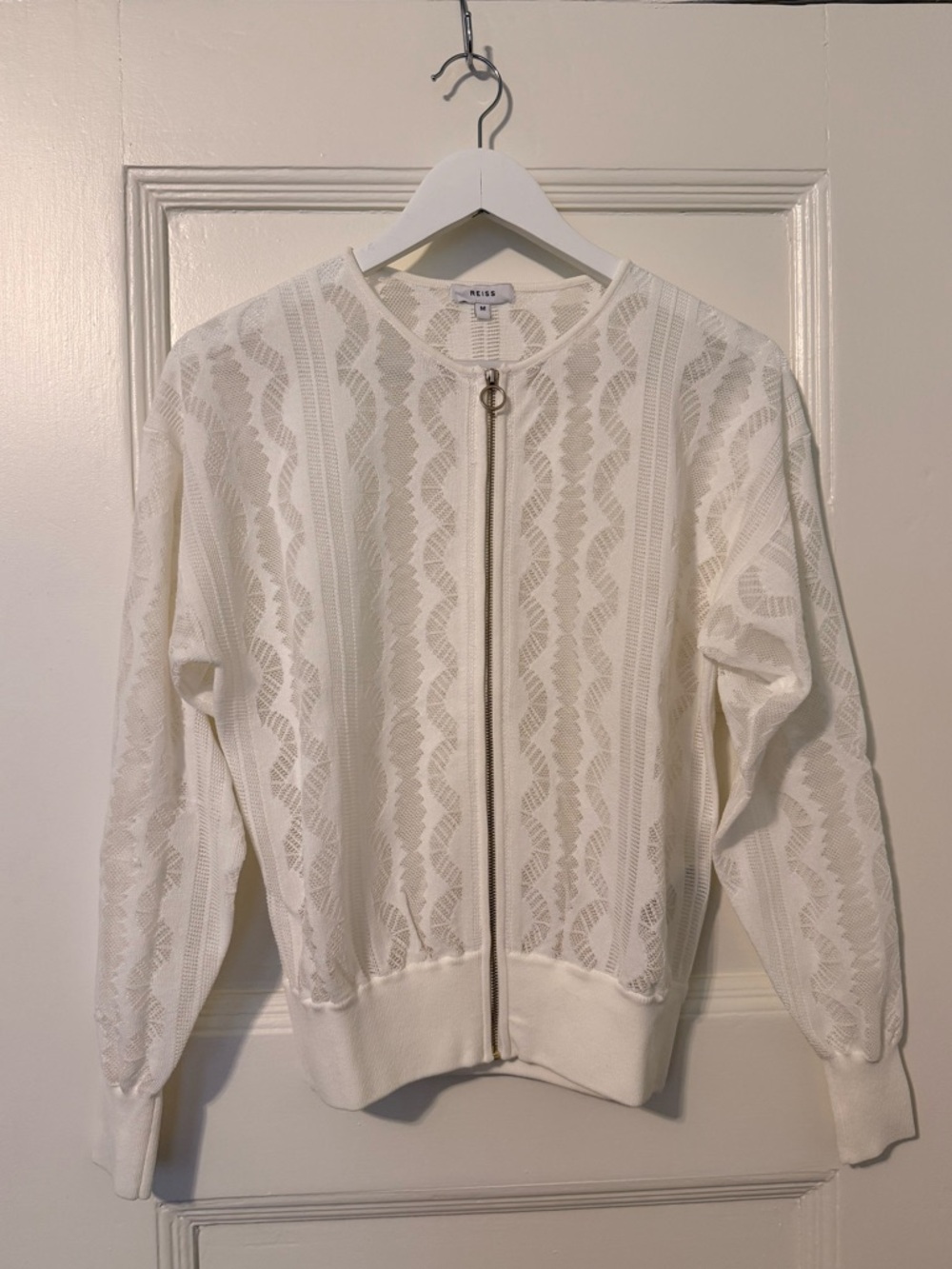 REISS Lace-Pattern Zip Bomber Jacket